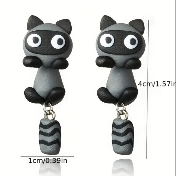 Clay Raccoon Earrings - Picture 4 of 6